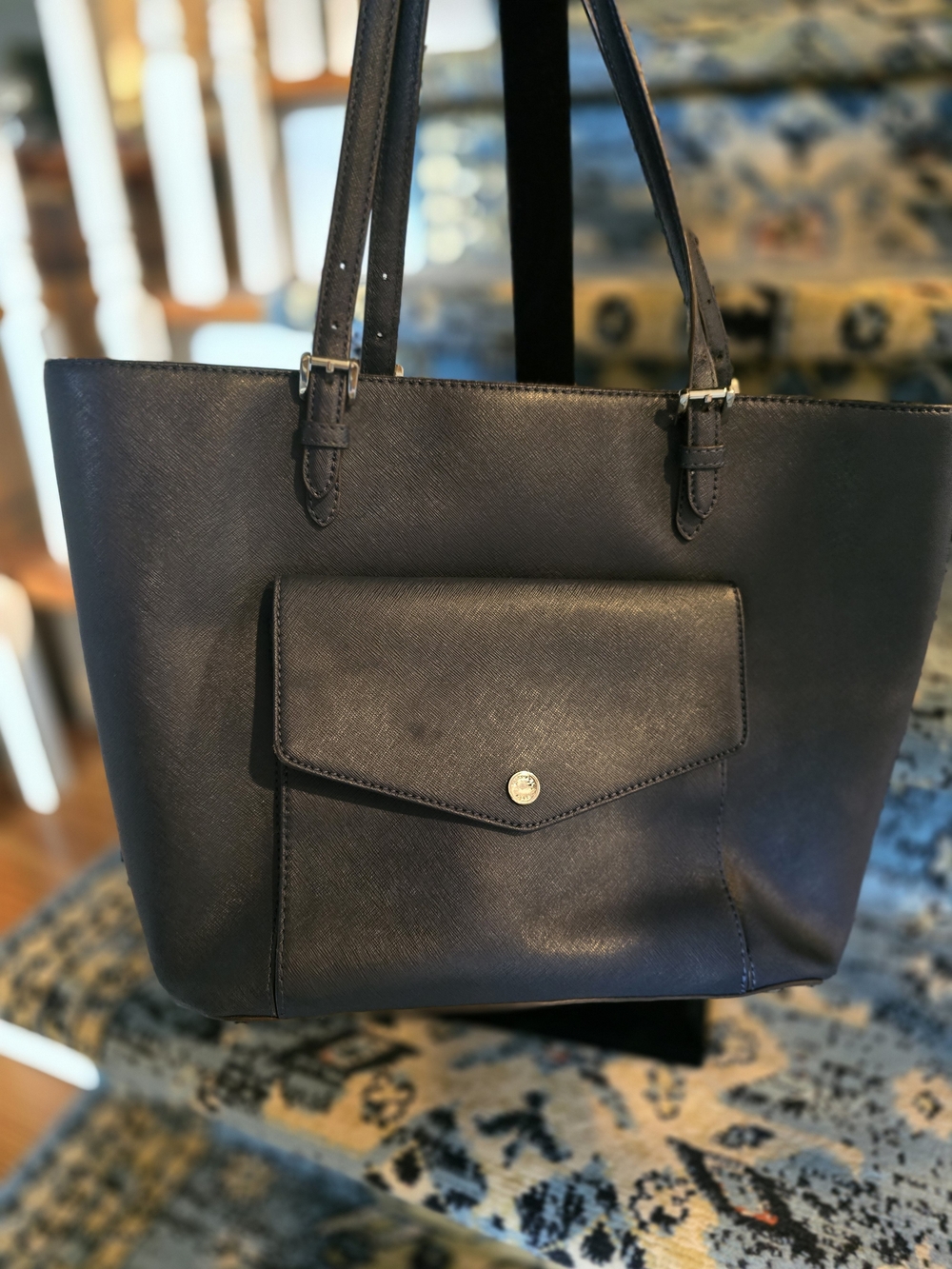 Michael Kors Classic Black Tote Bag with Front Pocket